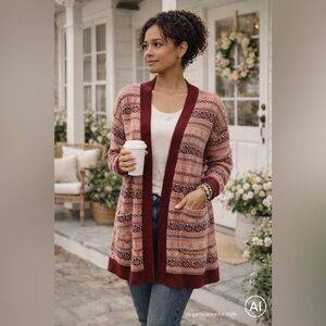 Women’s Matilda Jane Burgundy and Pink Cardigan (size medium)